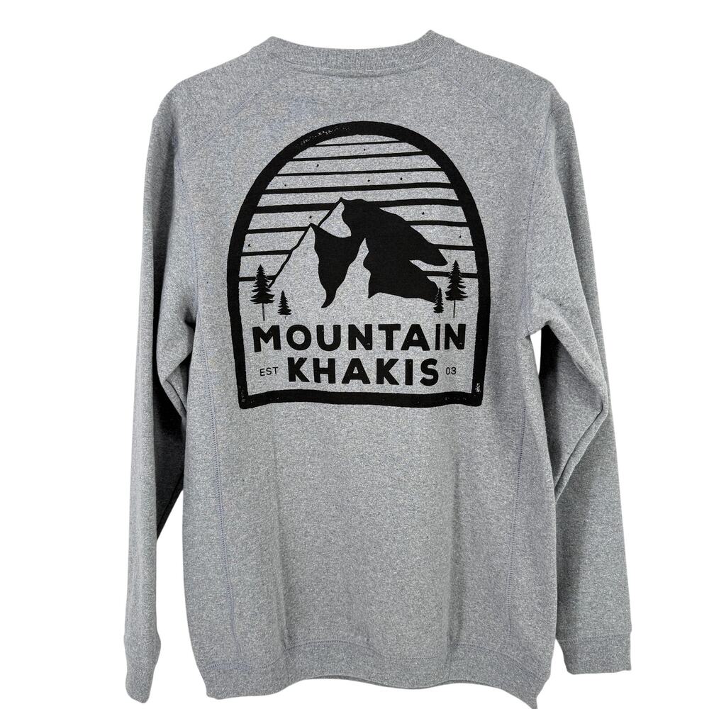 Mountain Khakis Logo Back Print Sweatshirt Mens Sz Small Crew Neck Grey